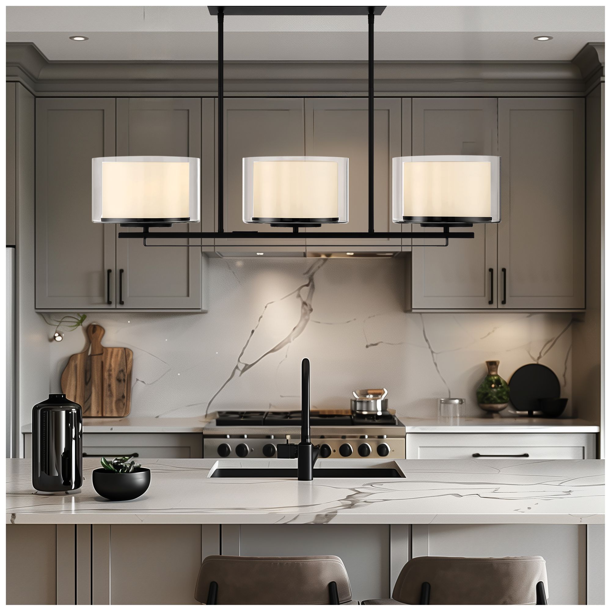 Image 3 Parsons Studio 38" Wide Sand Coal 3-Light Island Chandelier more views