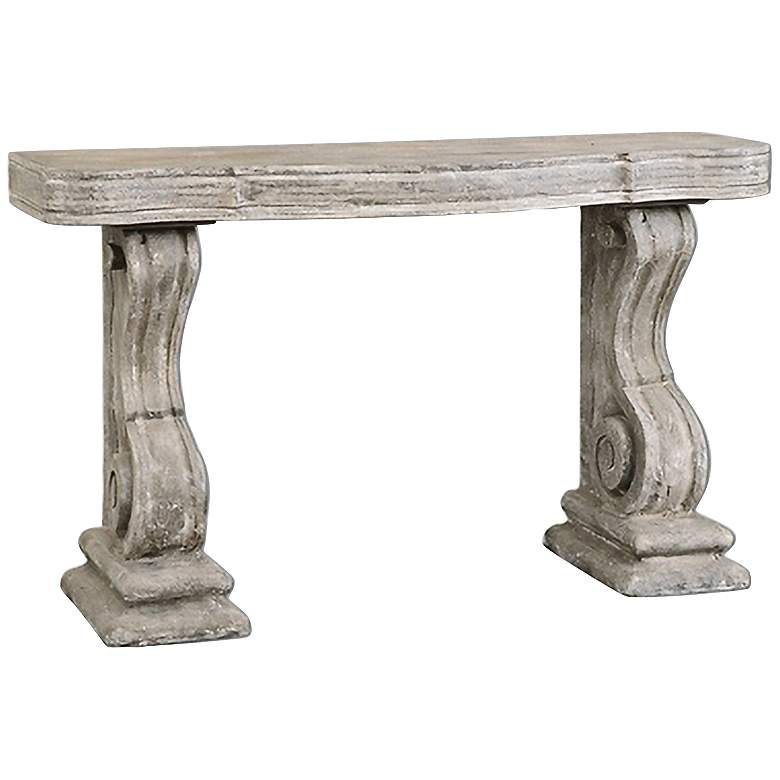 Image 1 Partemio 60" Wide Distressed Stone Finish Wood Console Table