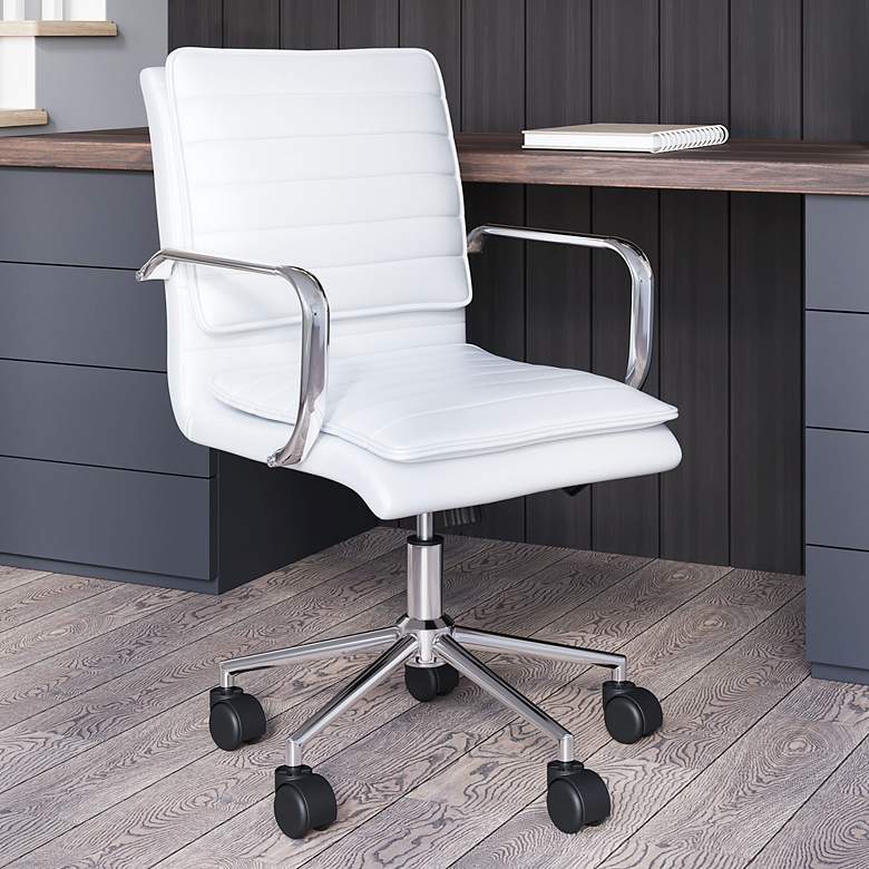 Partner White Faux Leather Adjustable Swivel Office Chair