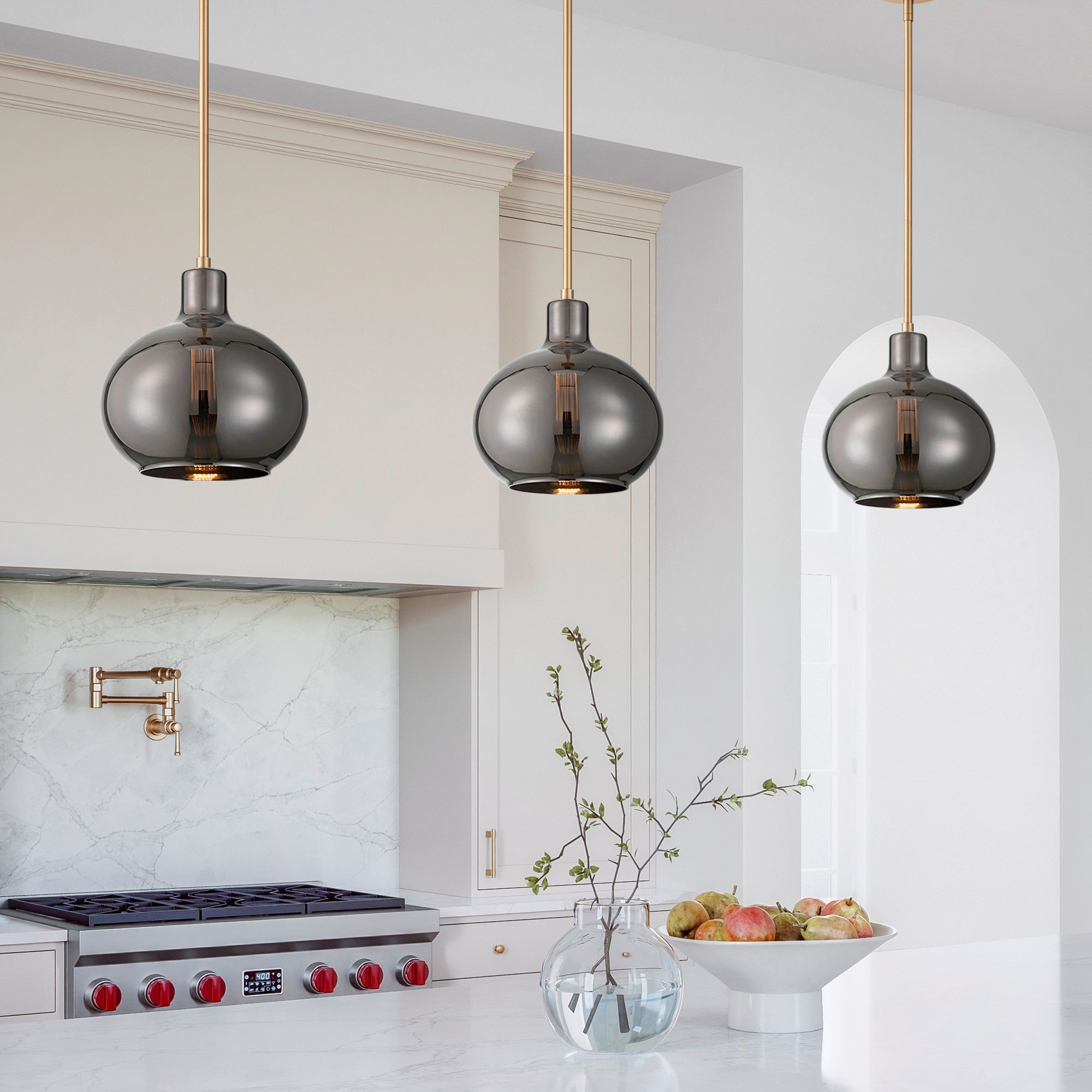 Partridge 9 1/2" Wide Black Chrome Glass Mini Pendant Set of 3 in scene