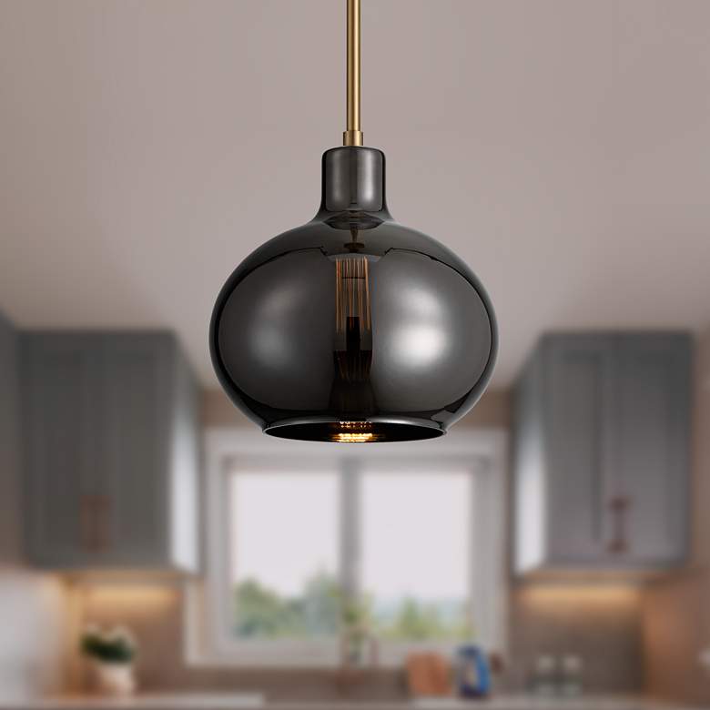 Image 1 Partridge 9 1/2" Wide Black Chrome Glass Mini Pendant