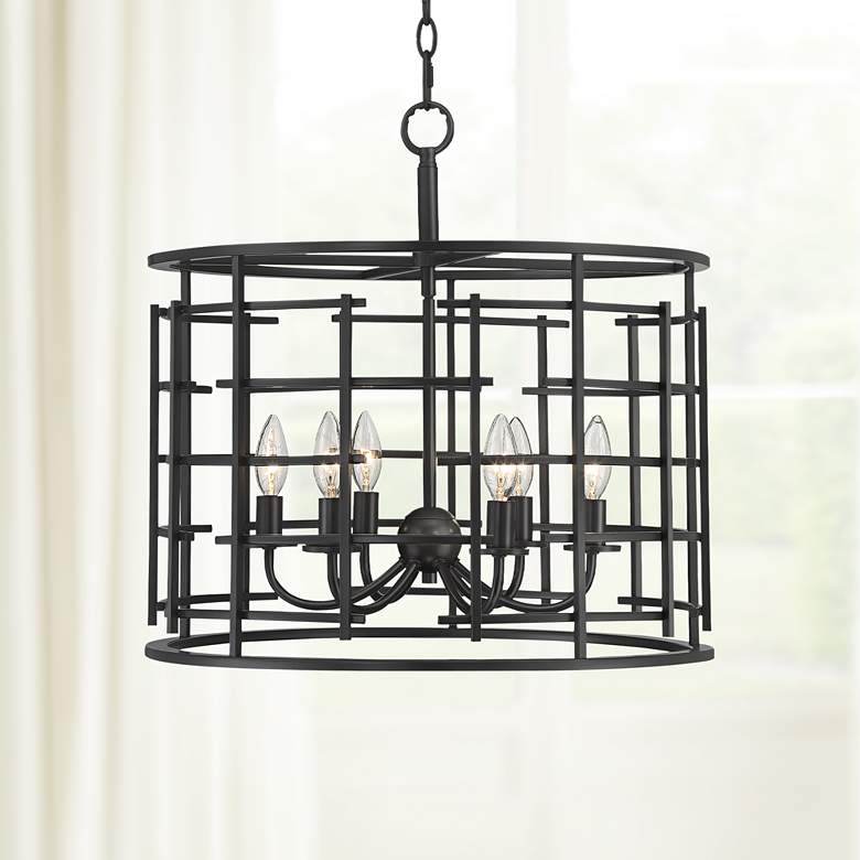 Image 1 Pascal 20" Wide 6-Light Bronze Drum Cage Pendant Light