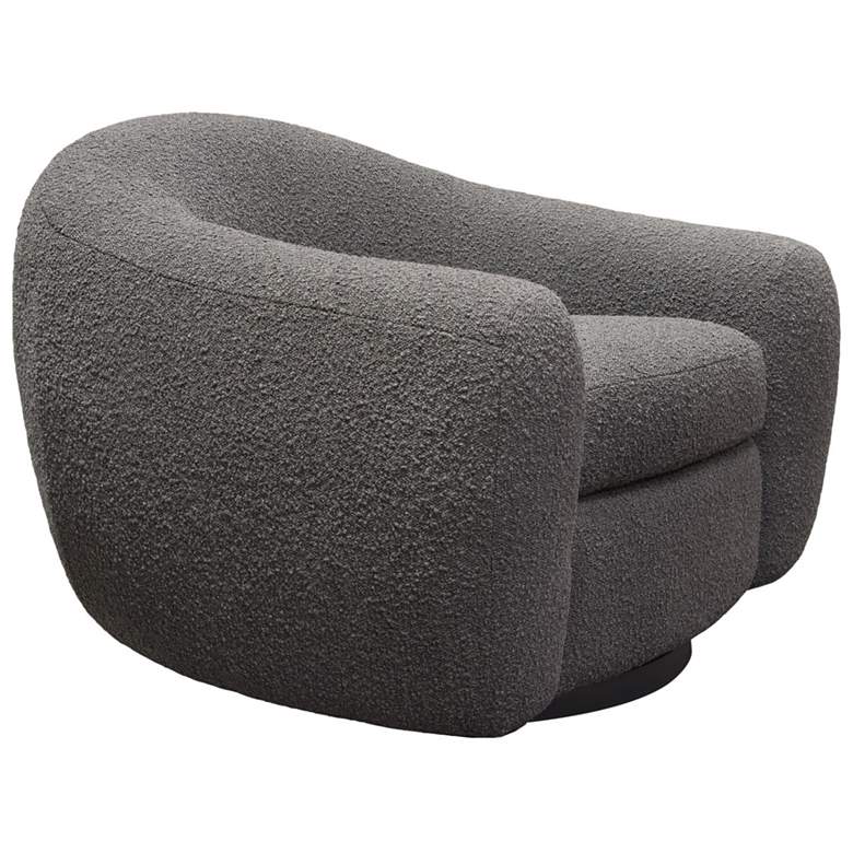 Image 7 Pascal Charcoal Boucle Contoured Curved Swivel Accent Chair more views
