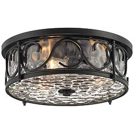 Image2 of Paseo 17" Wide Hammered Glass Matte Black Outdoor Ceiling Light
