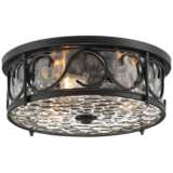 Paseo 17&quot; Wide Hammered Glass Matte Black Outdoor Ceiling Light