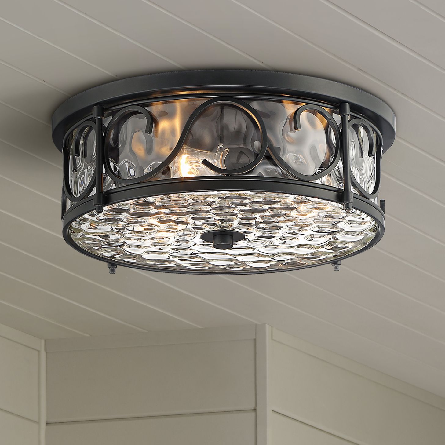 hammered glass flush mount ceiling light