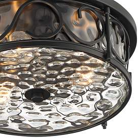 Image3 of Paseo 17" Wide Hammered Glass Matte Black Outdoor Ceiling Light more views