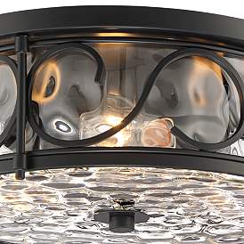 Image4 of Paseo 17" Wide Hammered Glass Matte Black Outdoor Ceiling Light more views