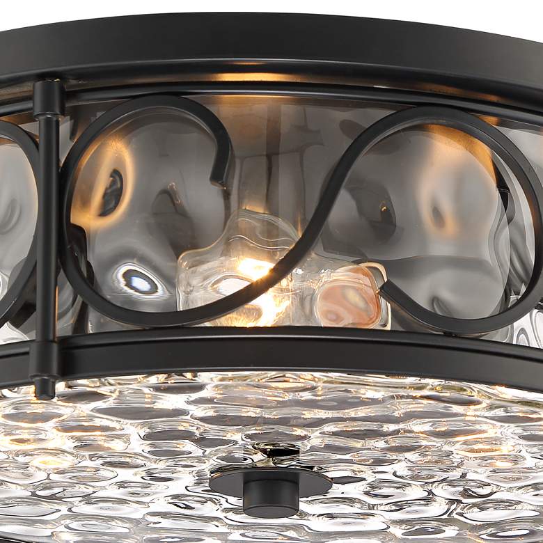 Image 4 Paseo 17" Wide Hammered Glass Matte Black Outdoor Ceiling Light more views