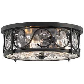 Image5 of Paseo 17" Wide Hammered Glass Matte Black Outdoor Ceiling Light more views