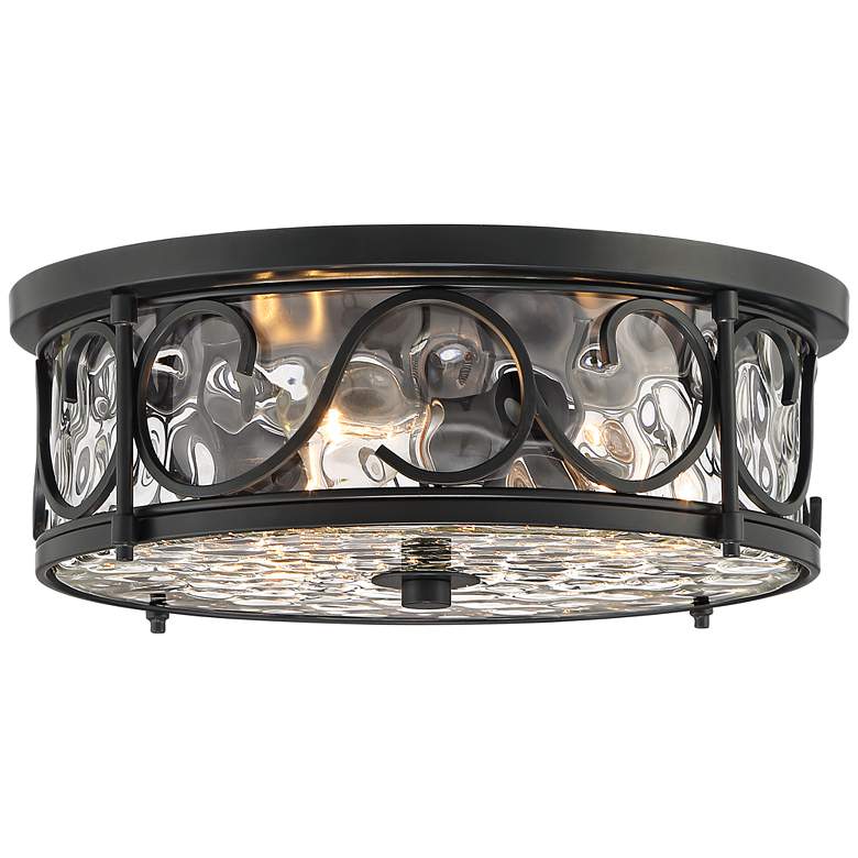 Image 5 Paseo 17" Wide Hammered Glass Matte Black Outdoor Ceiling Light more views