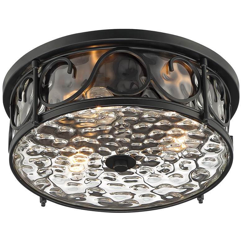 Image 6 Paseo 17" Wide Hammered Glass Matte Black Outdoor Ceiling Light more views