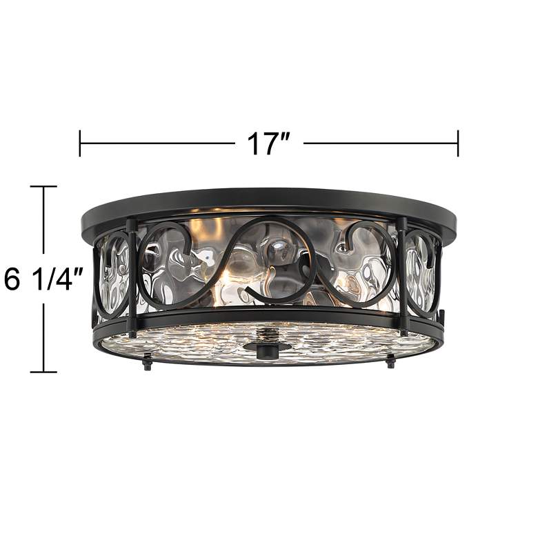 Image 7 Paseo 17" Wide Hammered Glass Matte Black Outdoor Ceiling Light more views