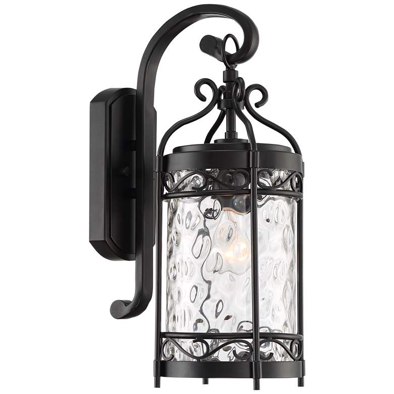 Image 2 Paseo 19 inch High Hammered Glass Matte Black Outdoor Wall Light
