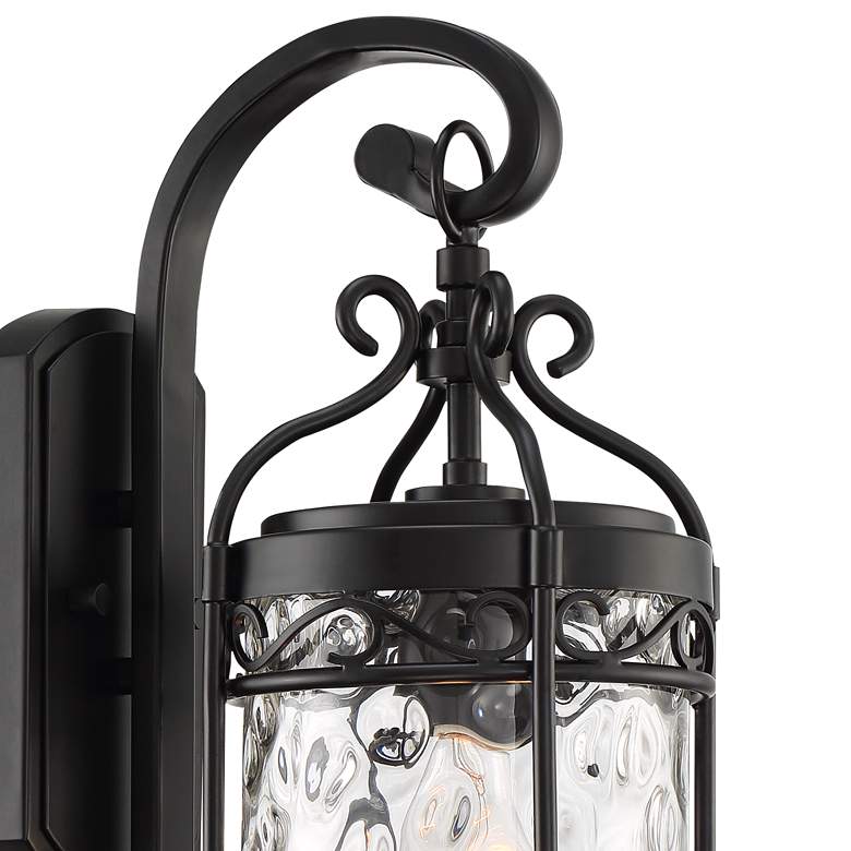 Image 3 Paseo 19" High Hammered Glass Matte Black Outdoor Wall Light more views
