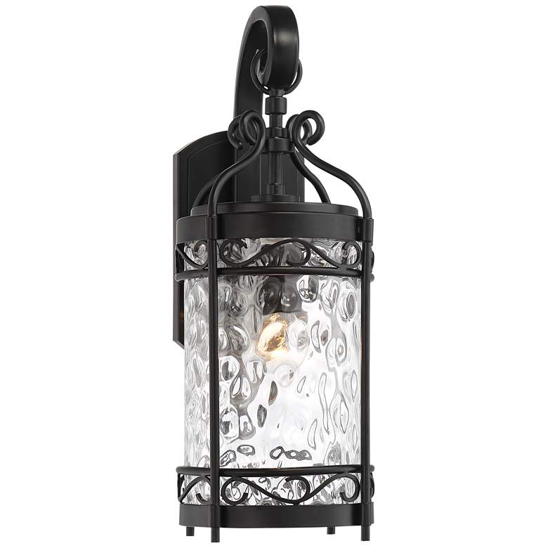 Image 5 Paseo 19" High Hammered Glass Matte Black Outdoor Wall Light more views