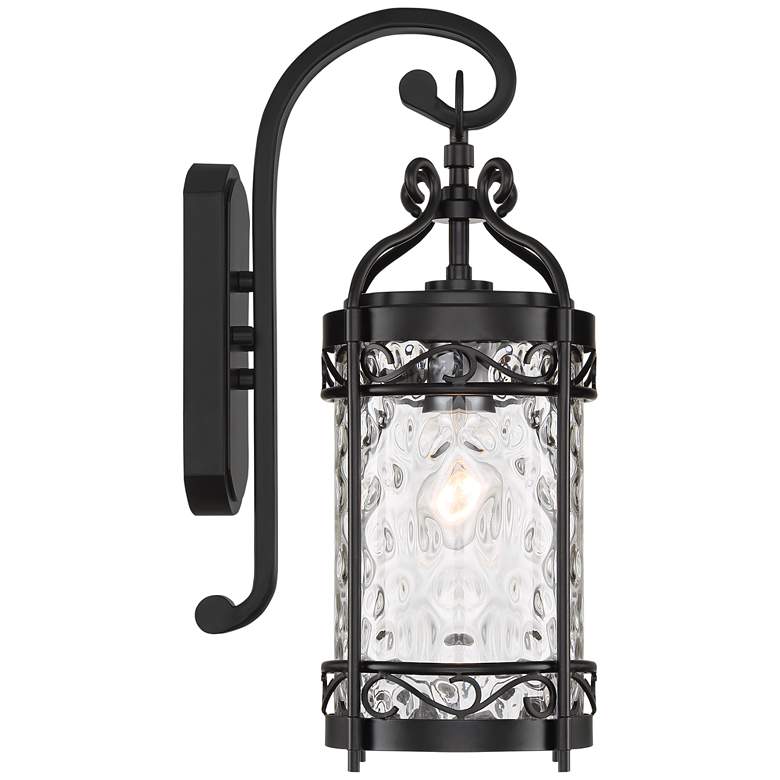 Image 6 Paseo 19" High Hammered Glass Matte Black Outdoor Wall Light more views