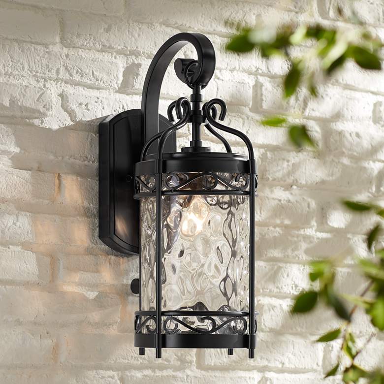 Image 7 Paseo 19" High Hammered Glass Matte Black Outdoor Wall Light more views