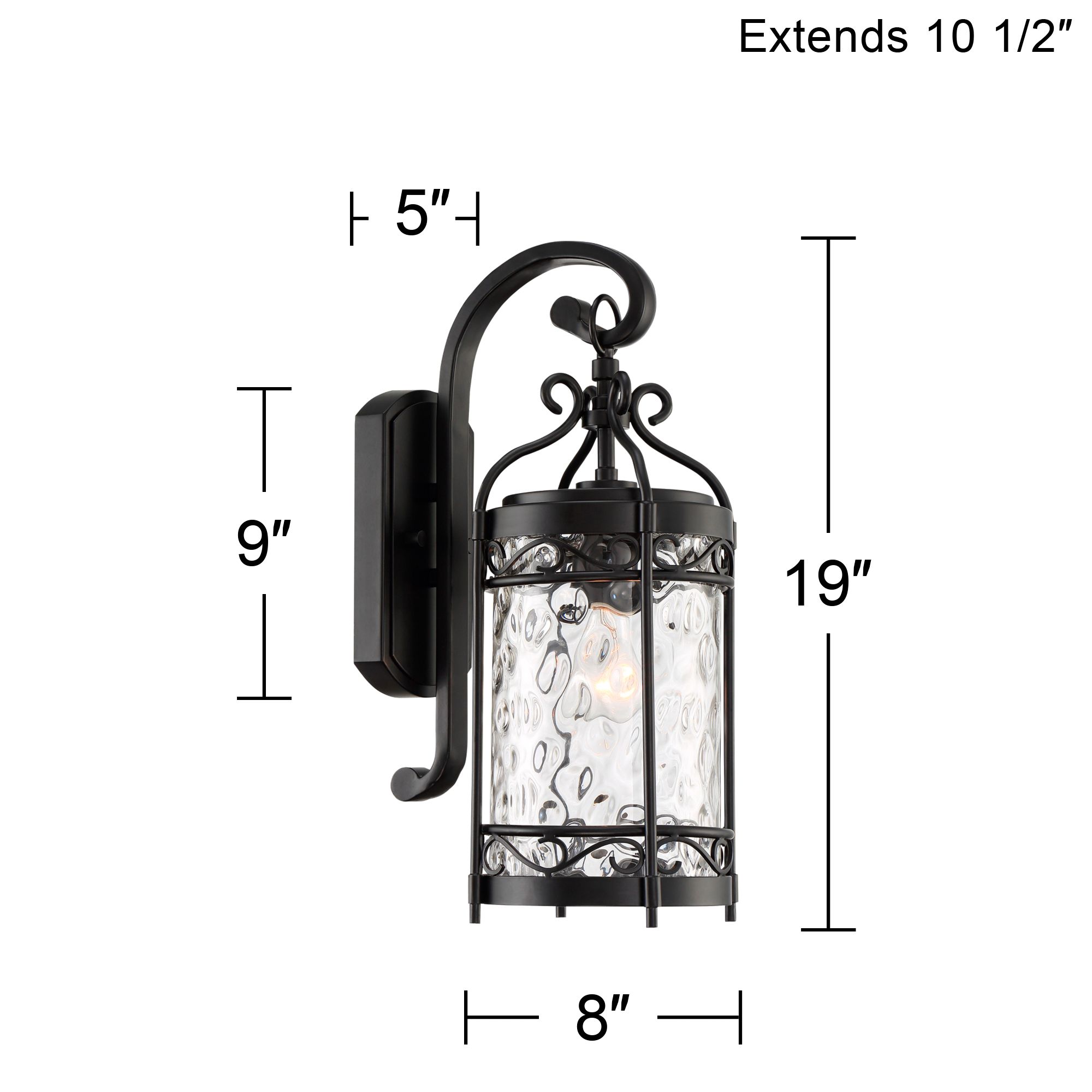 Paseo 19" High Hammered Glass Matte Black Outdoor Wall Light