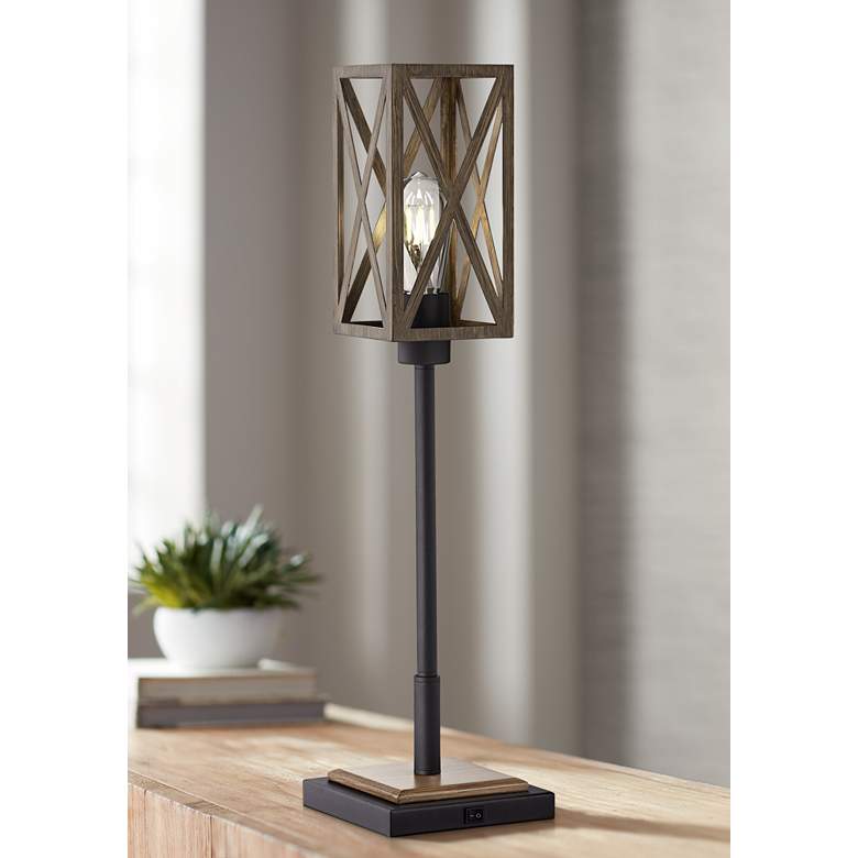 Image 1 Paseo Bronze Open Metal Cage Uplight Table Lamp