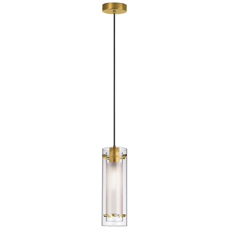 Image 1 Pasha 5" Wide Aged Brass Cylinder Mini Pendant