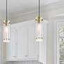 2_Pasha 5" Wide Aged Brass Cylinder Mini Pendant more views