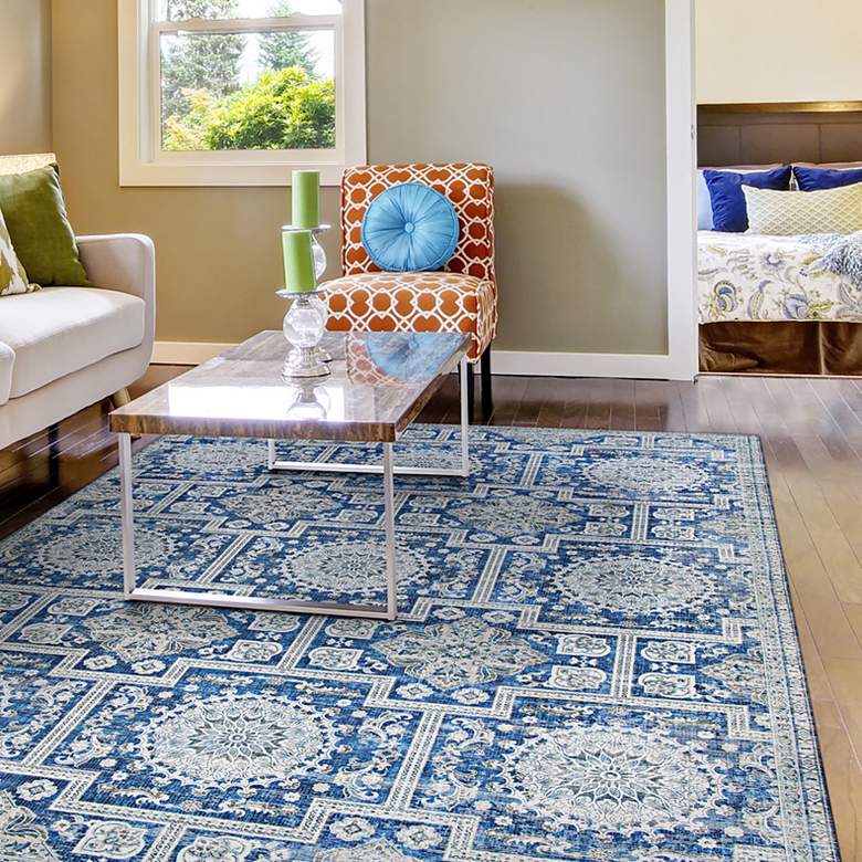 Image 1 Pasha Sari 5'x8' Sapphire Ivory Indoor Area Rug