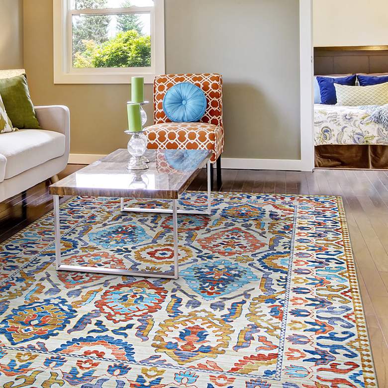 Image 1 Pasha Tribal 5'x8' Multi-Color Ivory Indoor Area Rug