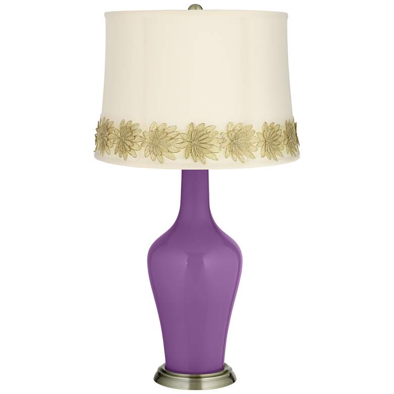 Image 1 Passionate Purple Anya Table Lamp with Flower Applique Trim
