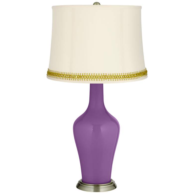 Image 1 Passionate Purple Anya Table Lamp with Open Weave Trim