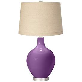Image1 of Passionate Purple Burlap Drum Shade Ovo Table Lamp