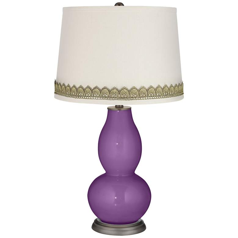 Image 1 Passionate Purple Double Gourd Table Lamp with Scallop Lace Trim