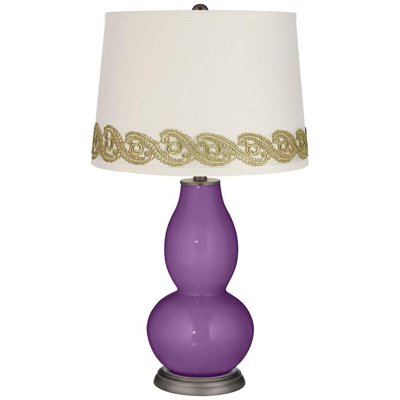 Image 1 Passionate Purple Double Gourd Table Lamp with Vine Lace Trim