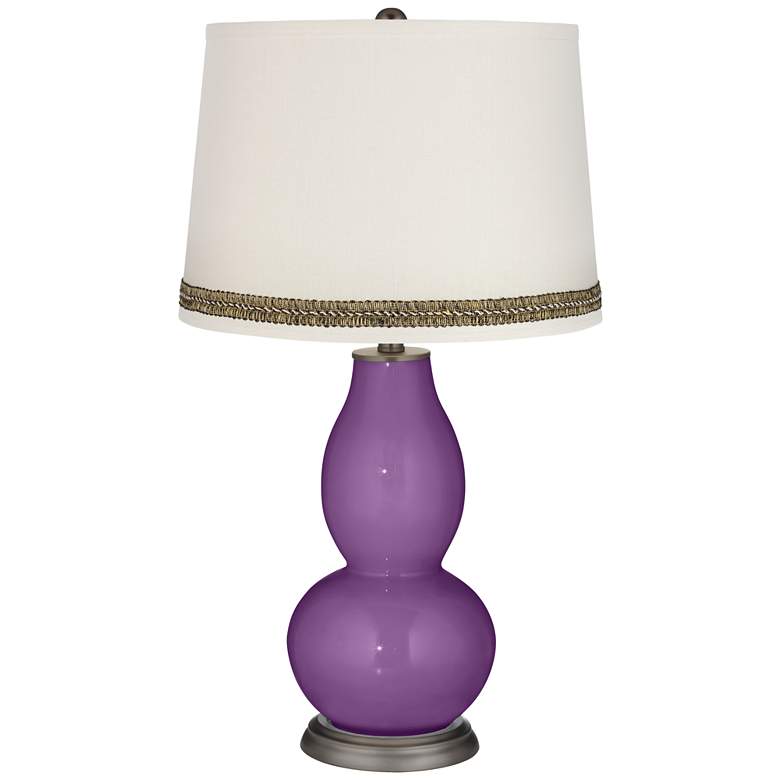 Image 1 Passionate Purple Double Gourd Table Lamp with Wave Braid Trim