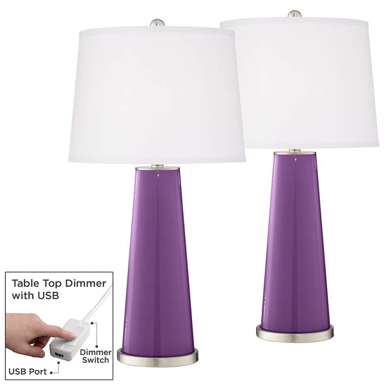 Image 1 Passionate Purple Leo Table Lamp Set of 2 with Dimmers