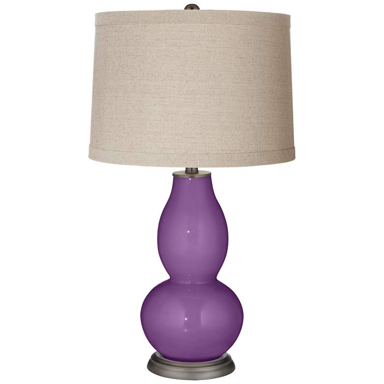 Image 1 Passionate Purple Linen Drum Shade Double Gourd Table Lamp