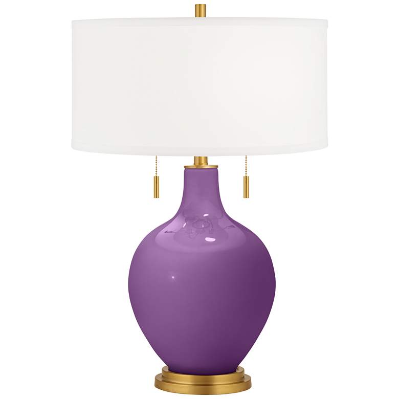 Passionate Purple Toby Brass Accents Table Lamp with Dimmer