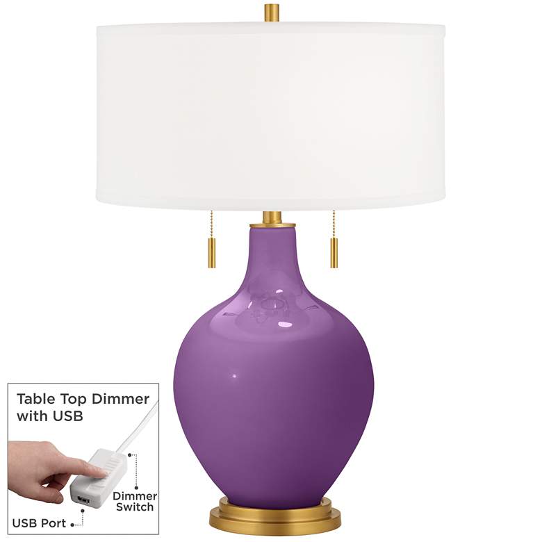 Image 1 Passionate Purple Toby Brass Accents Table Lamp with Dimmer