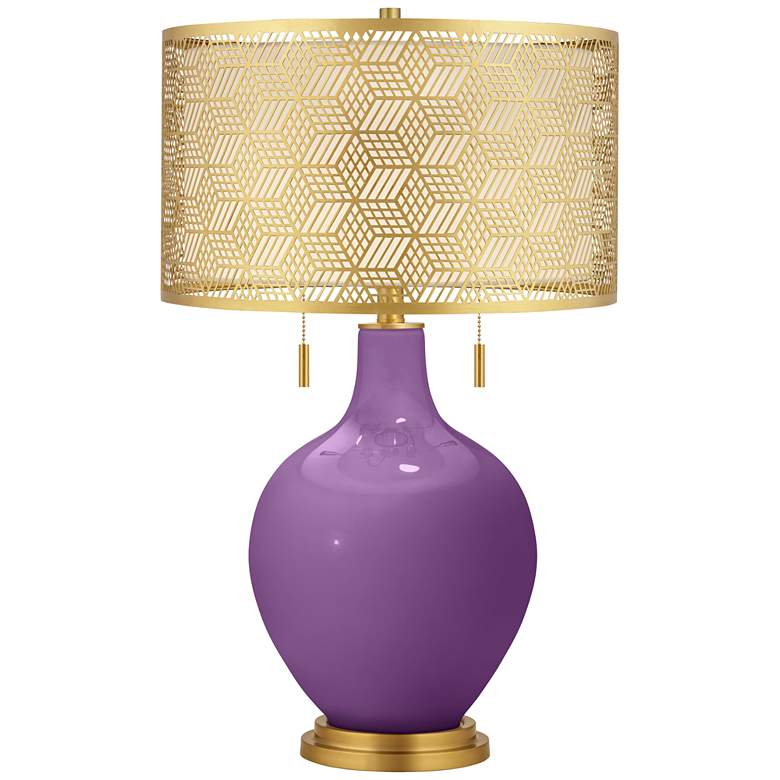 Image 1 Passionate Purple Toby Brass Metal Shade Table Lamp
