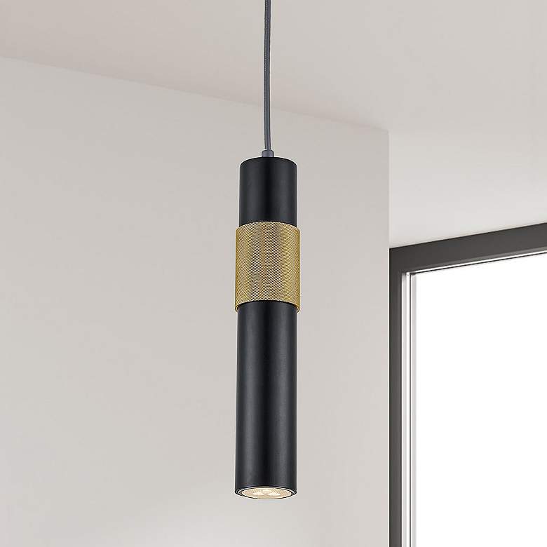Image 1 Passwell 2 1/4" Wide Matte Black and Aged Brass Mini Pendant