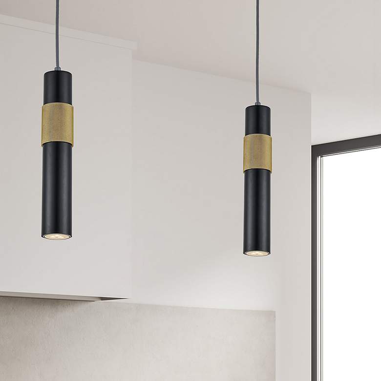 Image 3 Passwell 2 1/4" Wide Matte Black and Aged Brass Mini Pendant more views