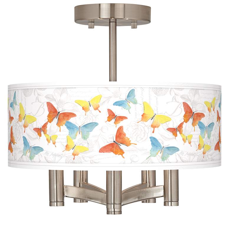 Image 1 Pastel Butterflies Ava 5-Light Nickel Ceiling Light