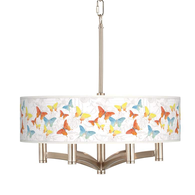 Image 1 Pastel Butterflies Ava 6-Light Nickel Pendant Chandelier