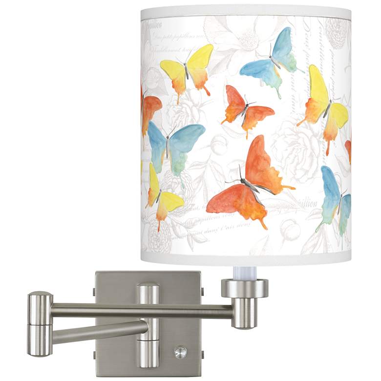 Image 1 Pastel Butterflies Brushed Nickel Swing Arm Wall Lamp