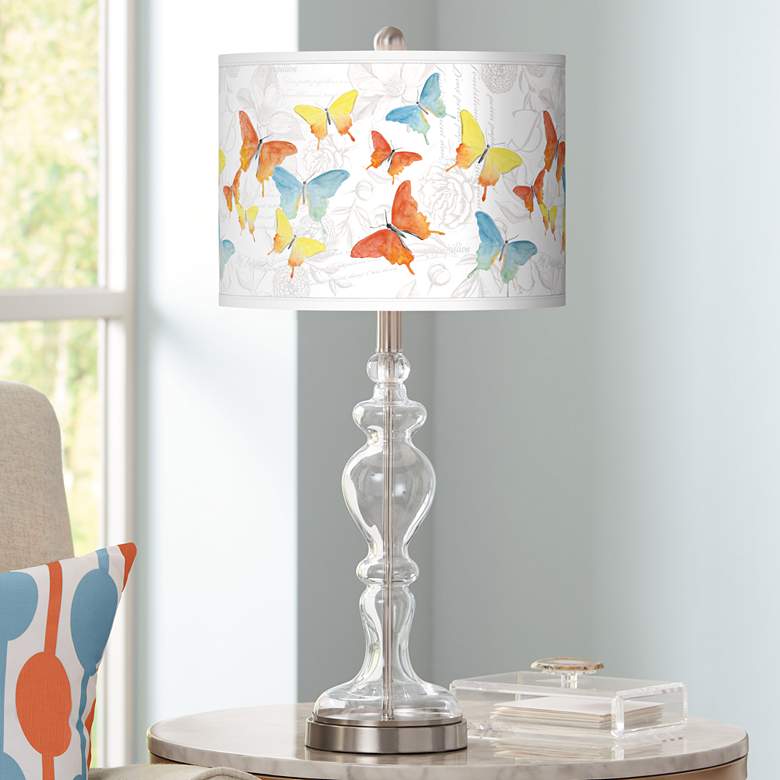 Image 1 Pastel Butterflies Giclee Apothecary Clear Glass Table Lamp