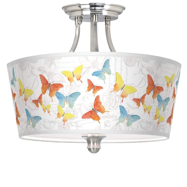 Image 1 Pastel Butterflies Tapered Drum Giclee Ceiling Light