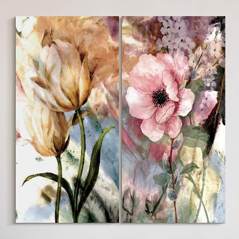Image 1 Pastel Fleur 72 inch High 2-Piece Printed Glass Wall Art Set