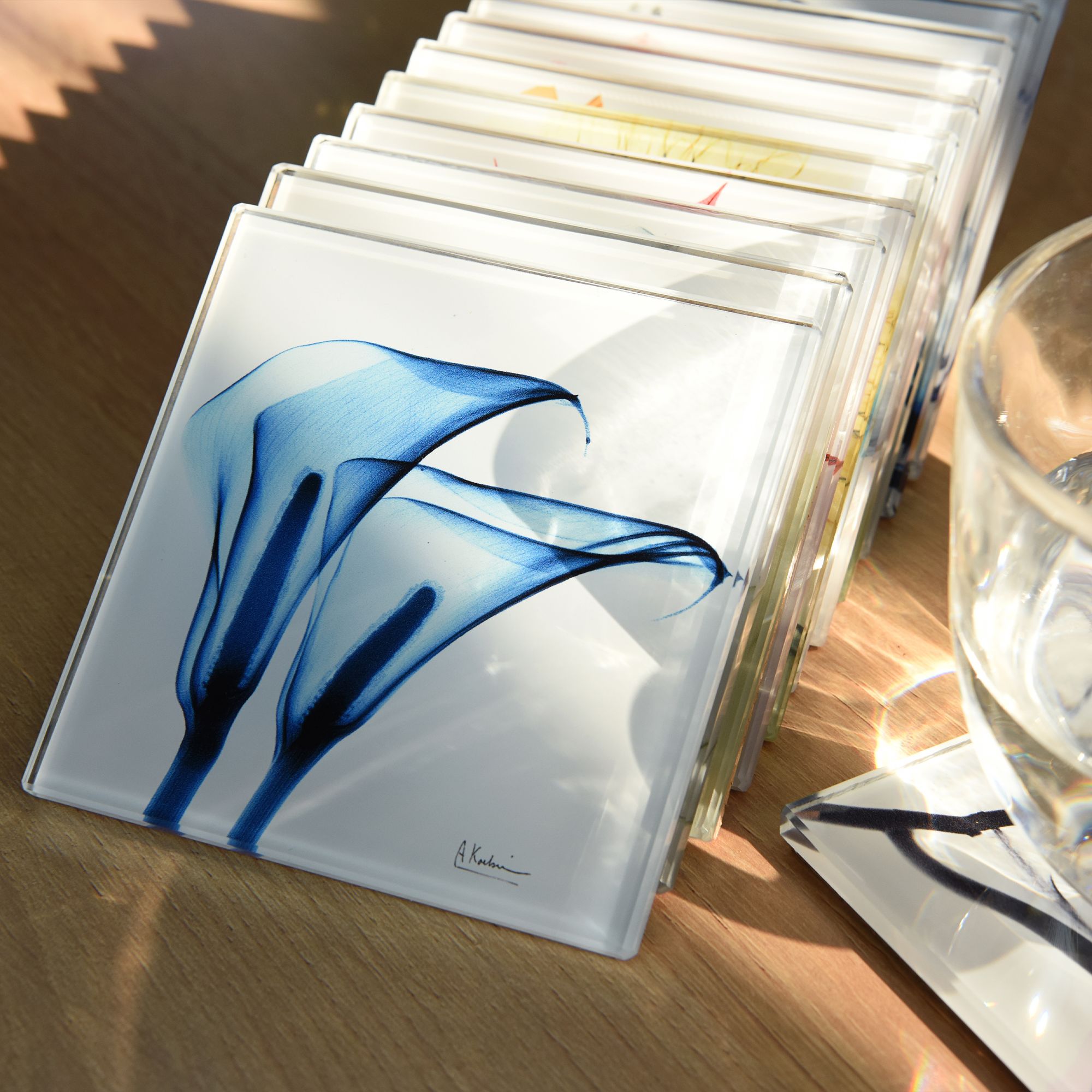 Image 2 Pastel Fleurs Glass 12-Piece Coasters with Cork Bottom more views