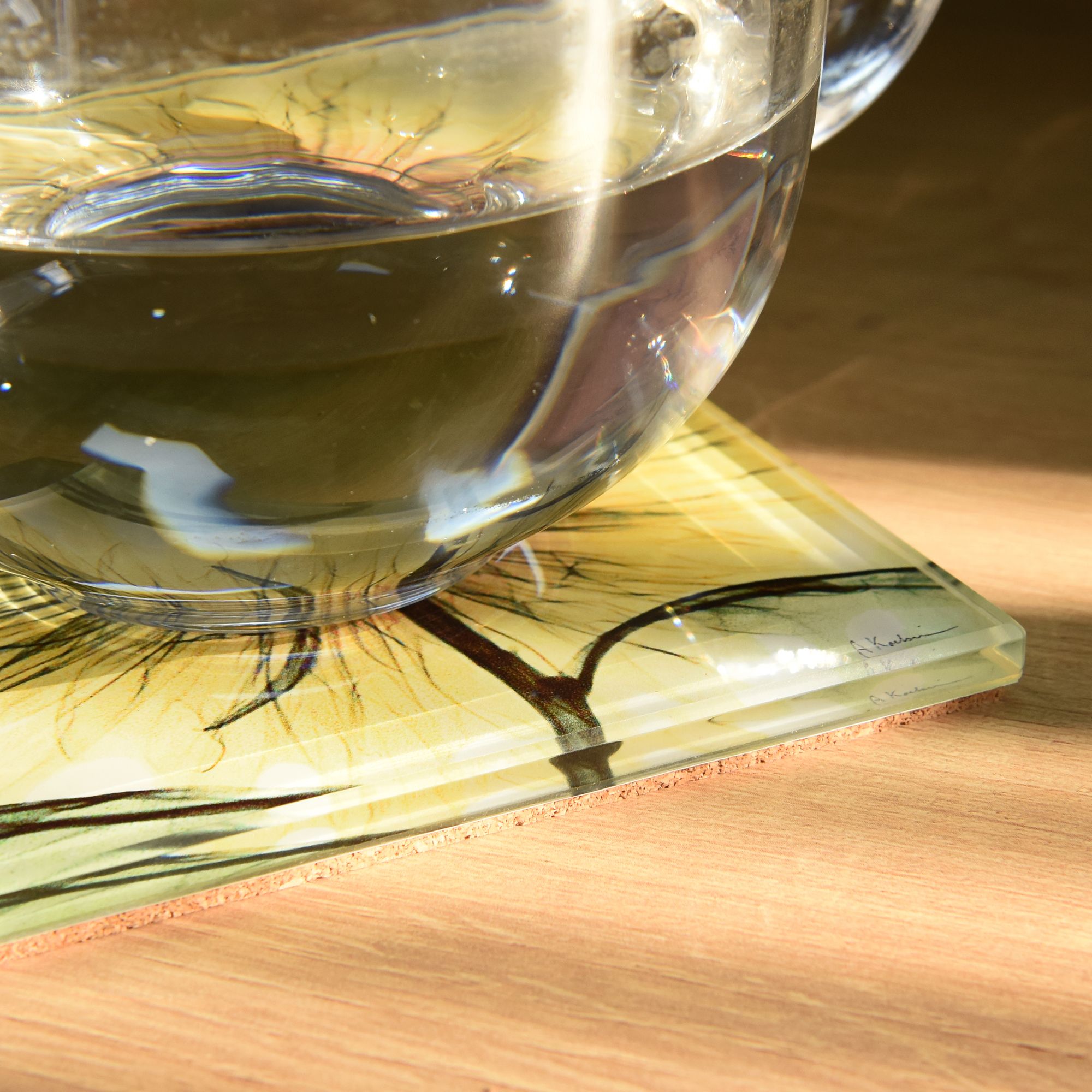Image 5 Pastel Fleurs Glass 12-Piece Coasters with Cork Bottom more views
