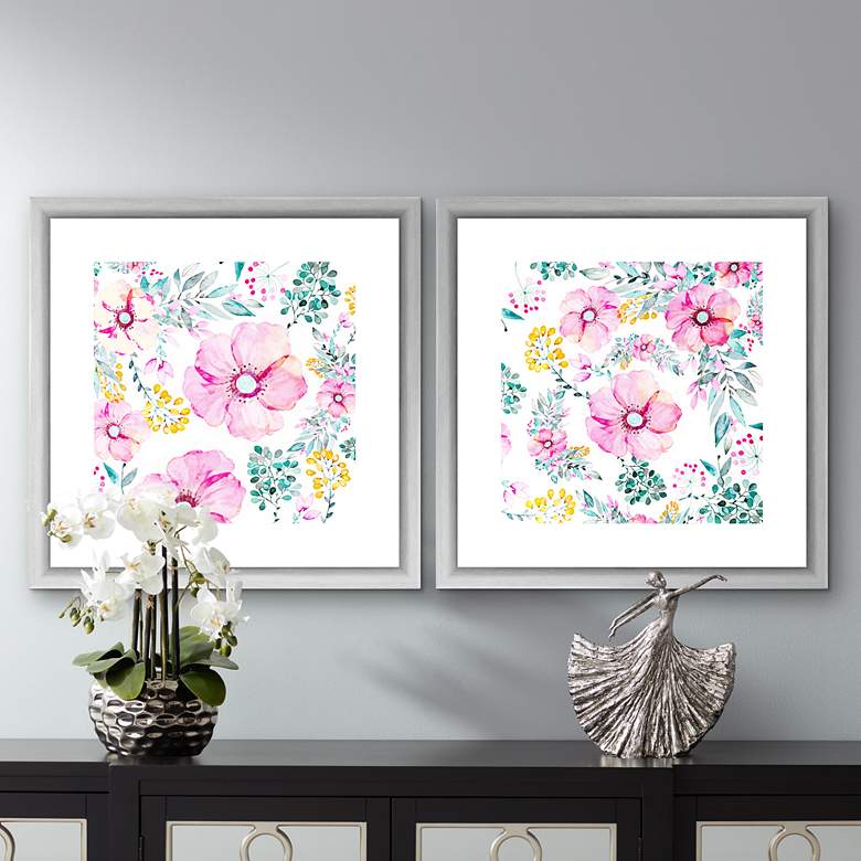 Image 1 Pastel Florals 18 inchW 2-Piece Framed Giclee Wall Art Set